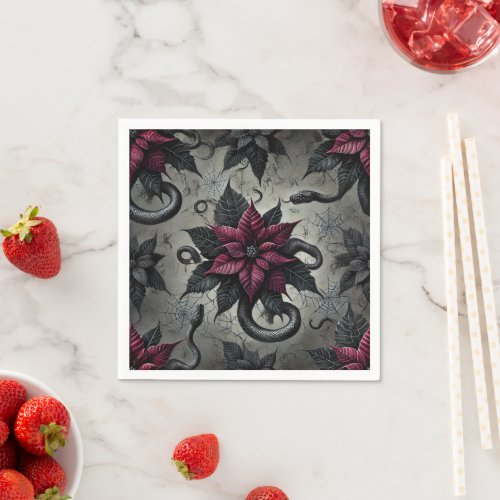 Witchy Serpent Poinsettia Florals Decoupage Napkins