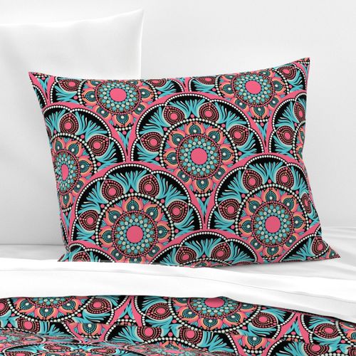 12” Vivid Pink Sunset on Sea Dot Mandala Scallop - Medium