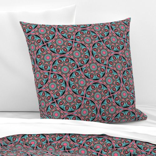 12” Vivid Pink Sunset on Sea Dot Mandala Mirrored Scallop - Medium