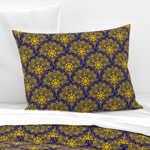 6” Navy and Gold Night Blooming Buttercup Dot Mandala Scallop - Small