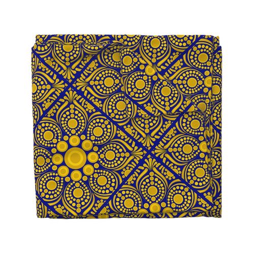 24” Navy and Gold Night Sunshine Blooming Buttercup Dot Mandala Geo Tile - Large