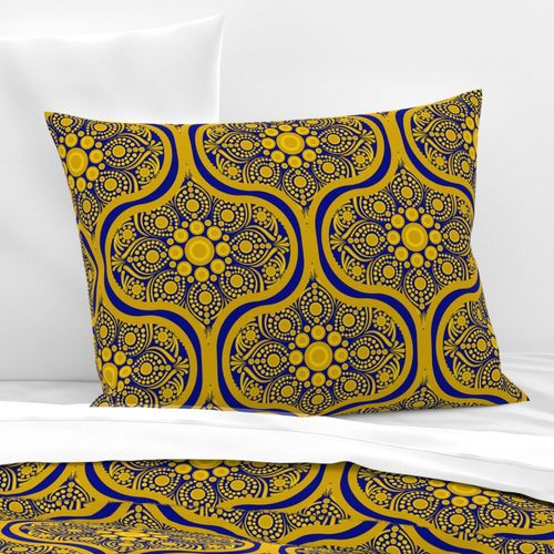 12” Navy and Gold Night Blooming Buttercup Dot Mandala Ogee - Medium