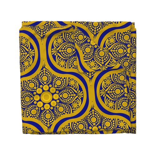 24” Navy and Gold Night Blooming Buttercup Dot Mandala Ogee - Large
