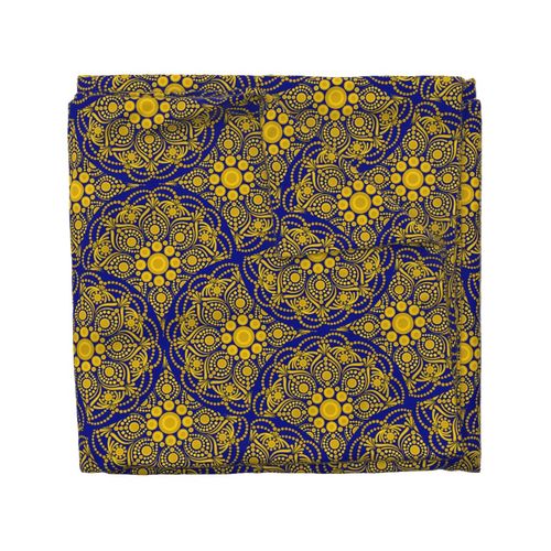 24” Navy and Gold Night Blooming Buttercup Polka Dot Mandala Scallop - Large