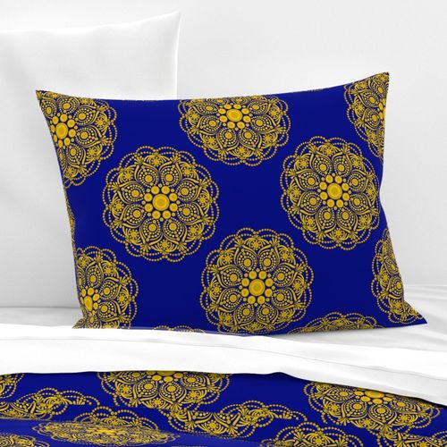 12” Navy and Gold Night Blooming Buttercup Polka Dot Mandala - Medium
