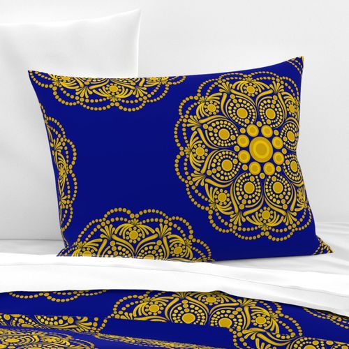 24” Navy and Gold Night Blooming Buttercup Polka Dot Mandala - Large