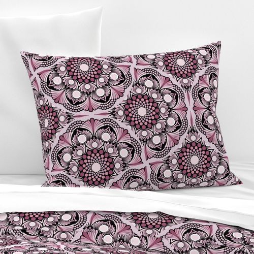 24” Cherry Blossom Dusky Rose Dot Mandala Fans - Large