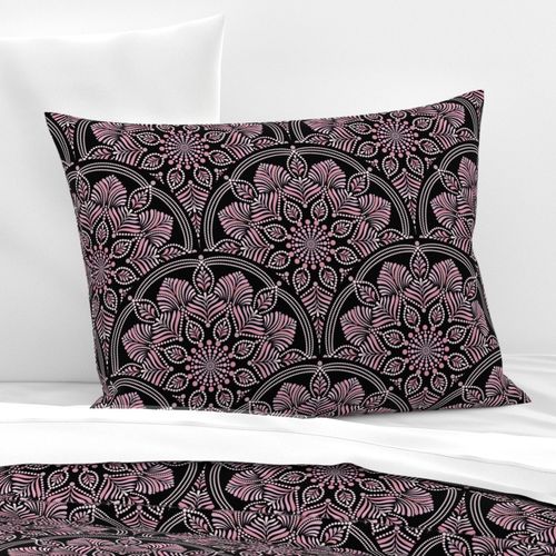12” Dusky Rose Fronds Dot Mandala Art Deco Scallop - Medium