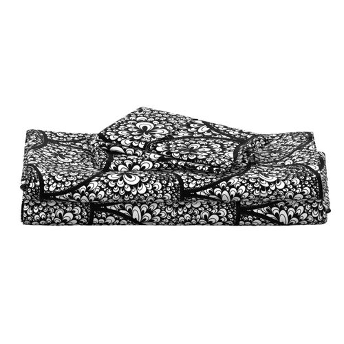 12” Black and White Blooming Doodle Art Deco Scallop - Medium
