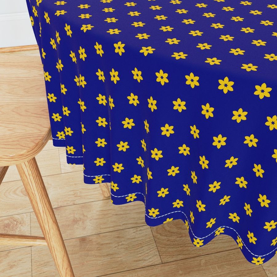 Geometric Navy And Gold Yellow Flowers On Phthalo Blue