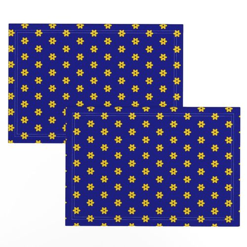 Geometric Navy And Gold Yellow Flowers On Phthalo Blue