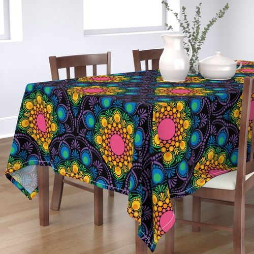 Large Black Maximalist Rainbow Floral Fountain Art Deco Scallop