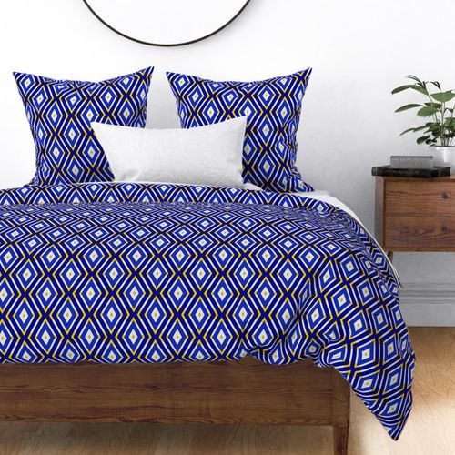 Geometric Navy And Gold Colorful Diamonds And Zigzags