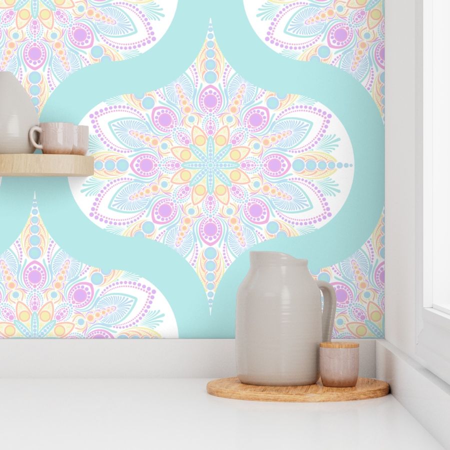 Large Pastel Rainbow Ice Cream Sundae Retro Ogee Mandala