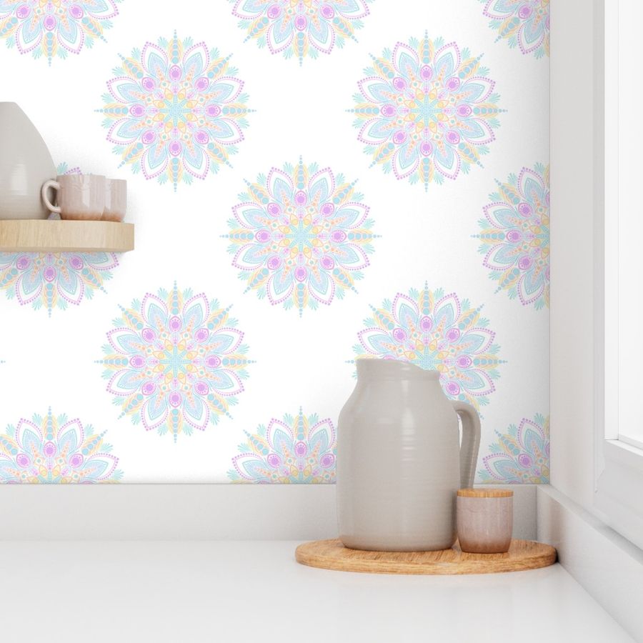 Medium Pastel Rainbow Ice Cream Sundae Polka Dot Mandala