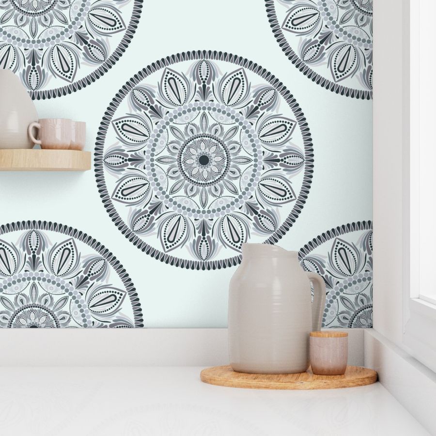 Large Floral Harmony Silver Smoke Polka Dot Mandala