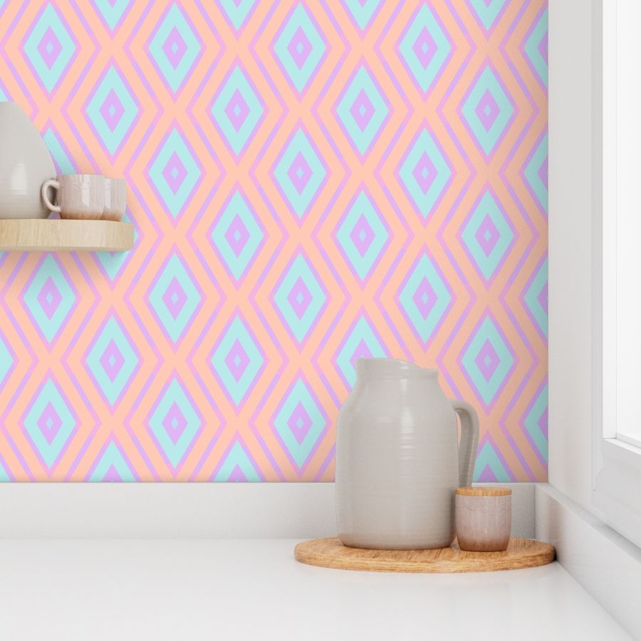 Geometric Pastel Rainbow Colorful Diamonds And Zigzags