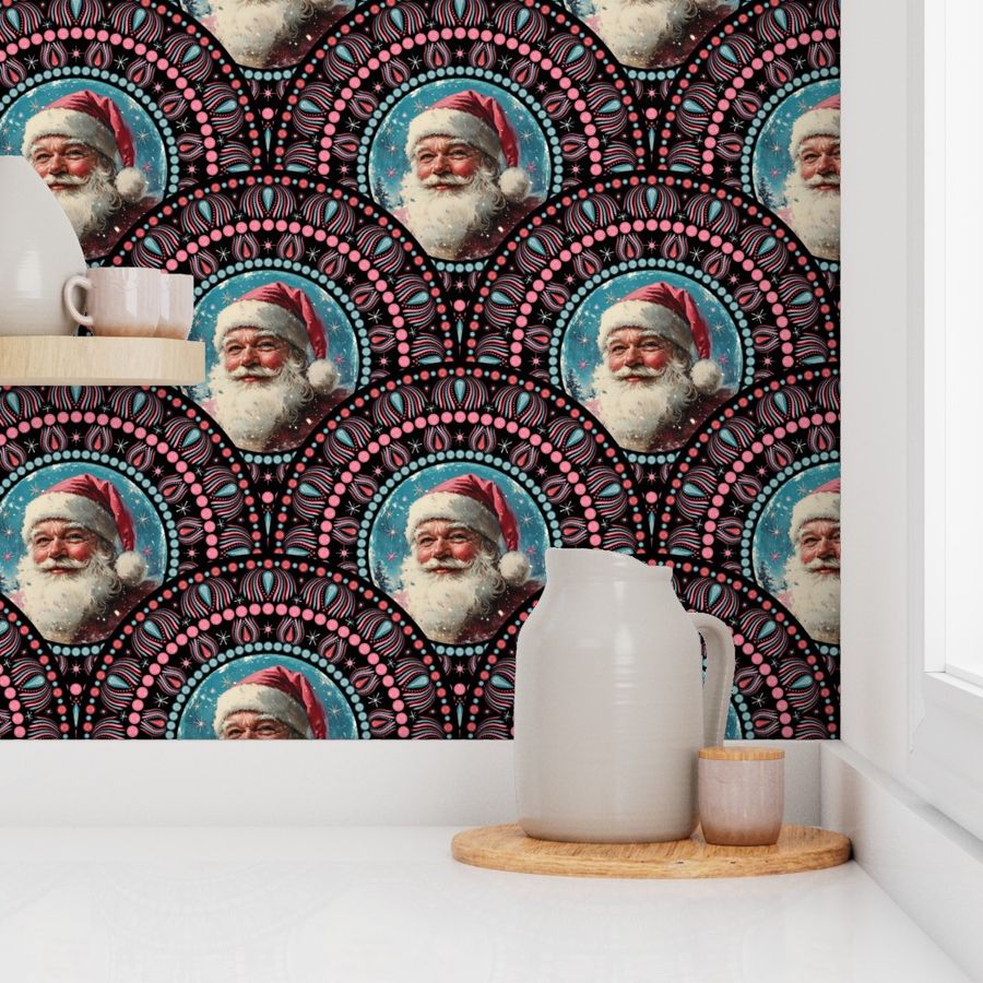 Medium Retro Santa Dot Mandala Art Deco Scallops