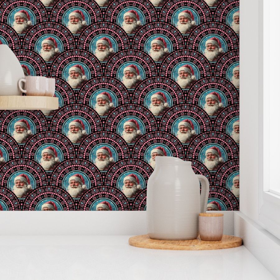 Small Retro Santa Dot Mandala Art Deco Scallops