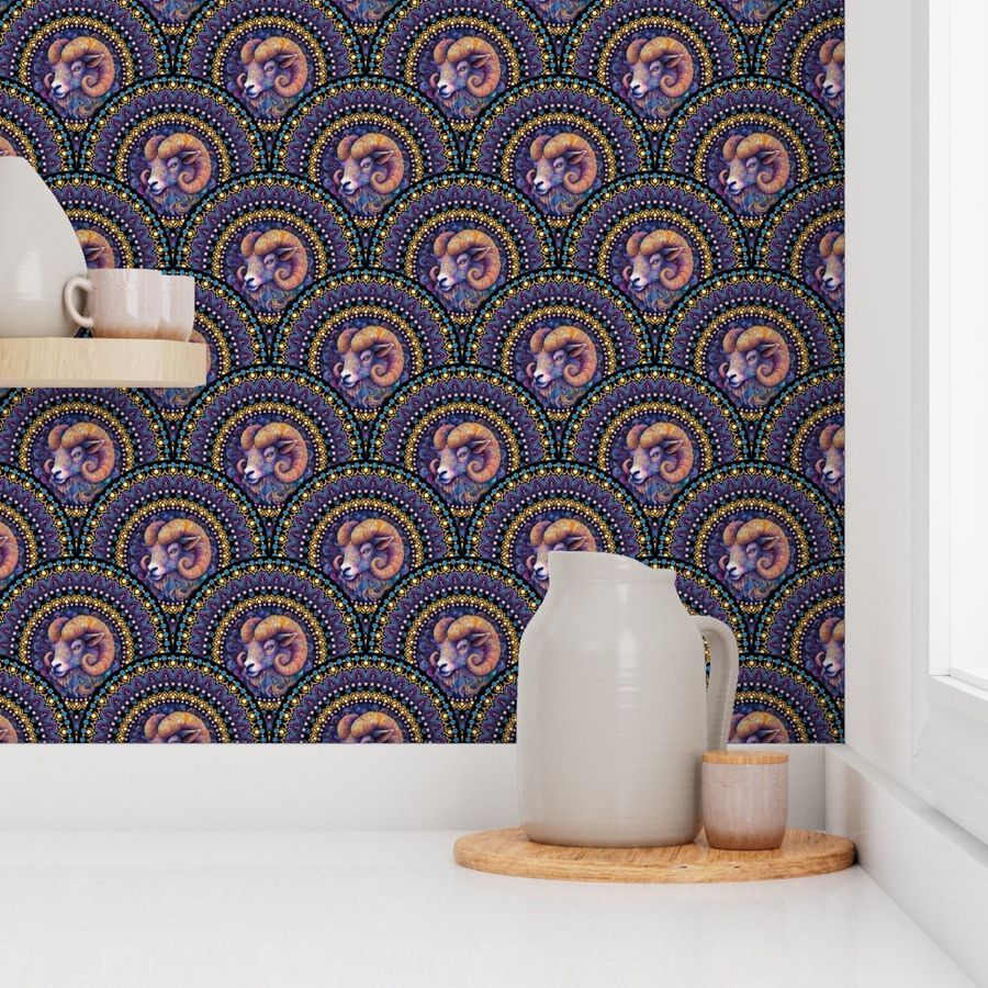 Small Whimsical Aries Dot Mandala Art Deco Scallops