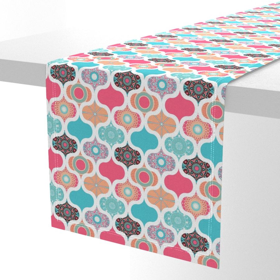 6” Sunset On Sea Dot Mandalas Ogee Patchwork Cheater Quilt - Small