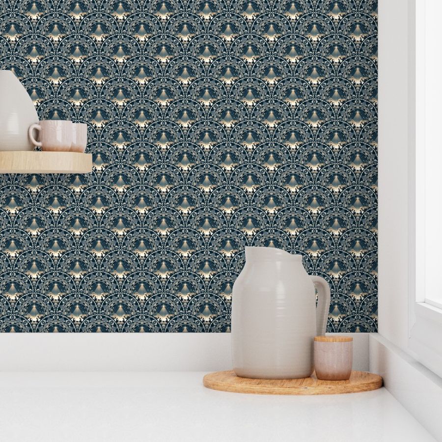 Ditsy Star Of Wonder Dot Mandala Art Deco Scallops