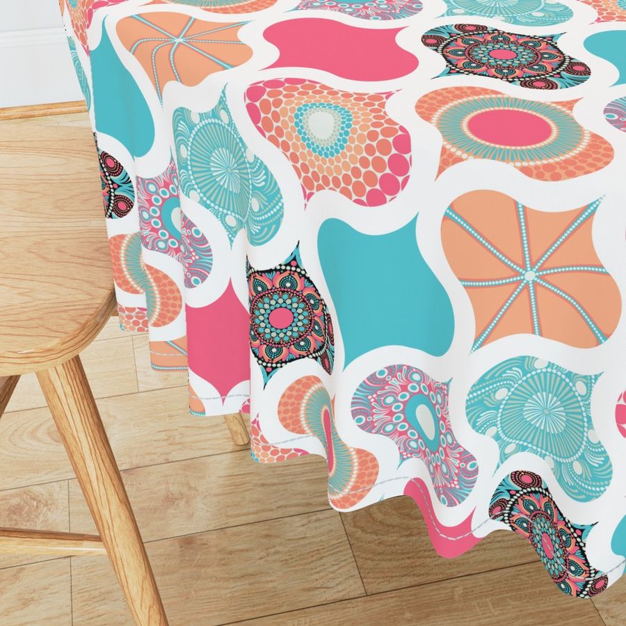 12” Sunset On Sea Dot Mandalas Ogee Patchwork Cheater Quilt - Medium