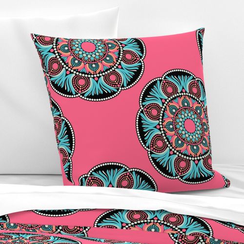 24” Vivid Pink Sunset on Sea Polka Dot Mandala - Large