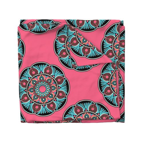 24” Vivid Pink Sunset on Sea Polka Dot Mandala - Large