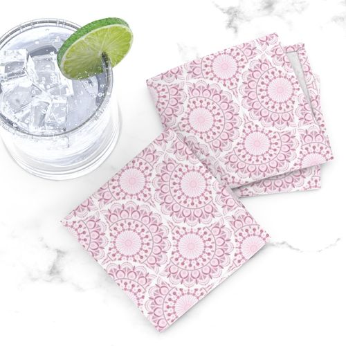 6” Dusky Rose Confetti Lace Dot Mandala Art Deco Fans - Small