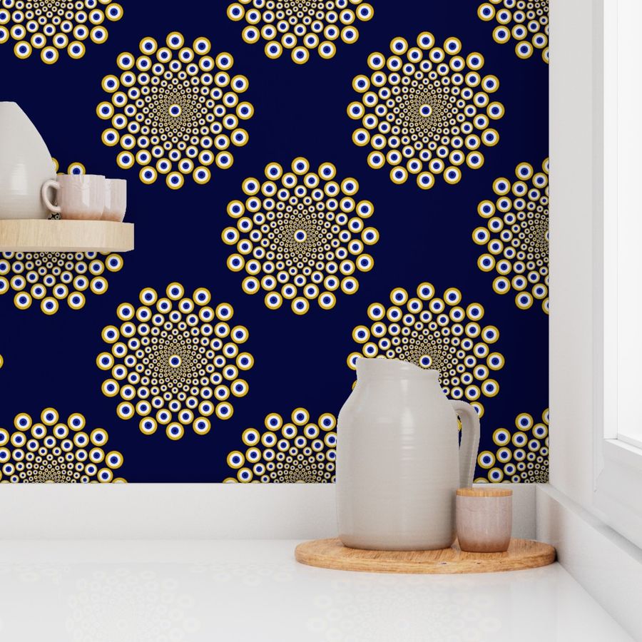 Medium We Are Watching You Navy And Gold Polka Dots