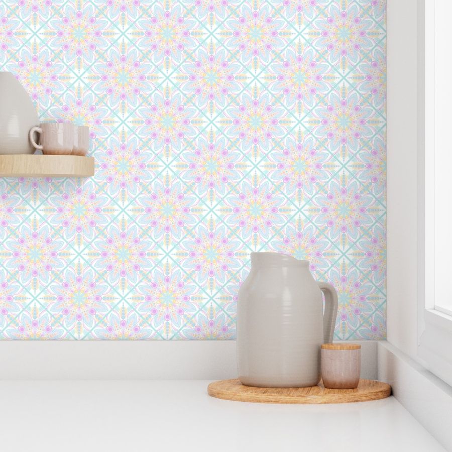 Small Pastel Rainbow Ice Cream Sundae Diamond Tile Mandala