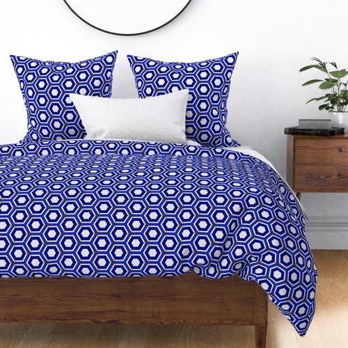 Geometric Navy And Gold Colorful Honeycomb Hexagons