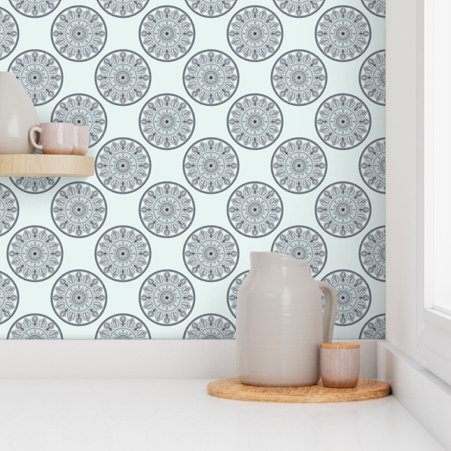 Small Floral Harmony Silver Smoke Polka Dot Mandala