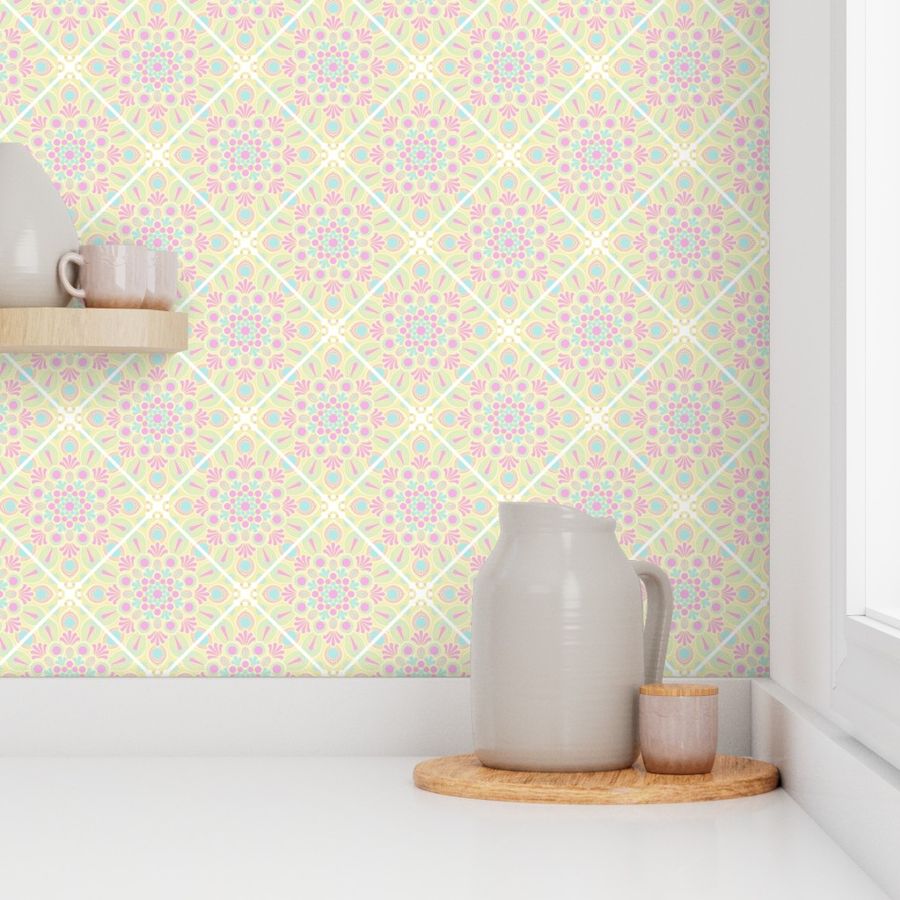 Small Pastel Rainbow Rosette Serenity Diamond Tile Mandala