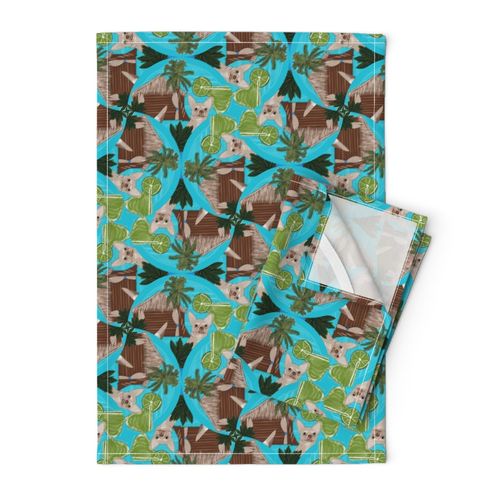 12” Chihuahuas Cabanas And Cocktails Art Deco Fans - Medium