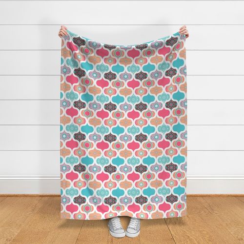 12” Sunset On Sea Dot Mandalas Ogee Patchwork Cheater Quilt - Medium