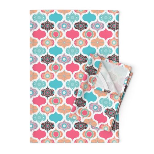 6” Sunset On Sea Dot Mandalas Ogee Patchwork Cheater Quilt - Small
