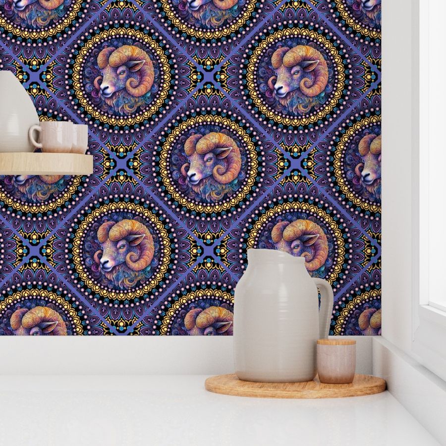 Medium Whimsical Aries Dot Mandala Diamond Tile