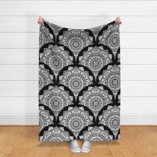 24” Monochrome Mandala Art Deco Scallop - Large