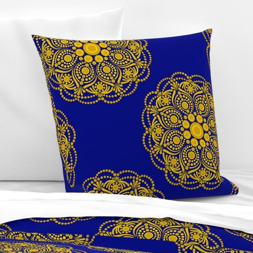 24” Navy and Gold Night Blooming Buttercup Polka Dot Mandala - Large