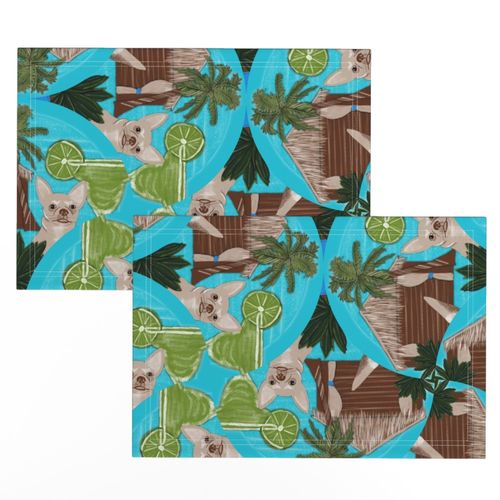 24” Chihuahuas Cabanas And Cocktails Art Deco Fans - Large