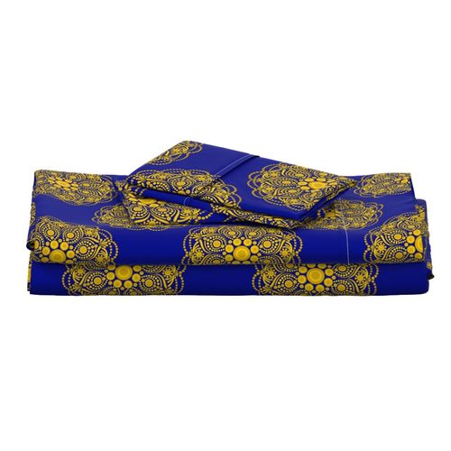12” Navy and Gold Night Blooming Buttercup Polka Dot Mandala - Medium