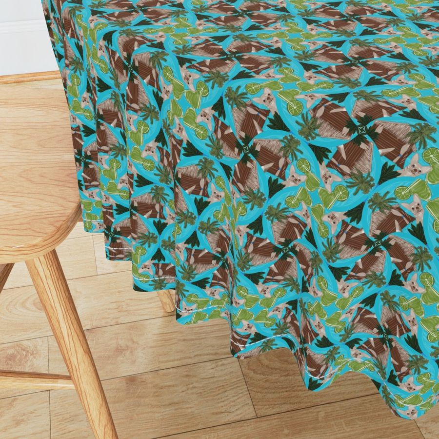 6” Chihuahuas Cabanas And Cocktails Art Deco Fans - Small
