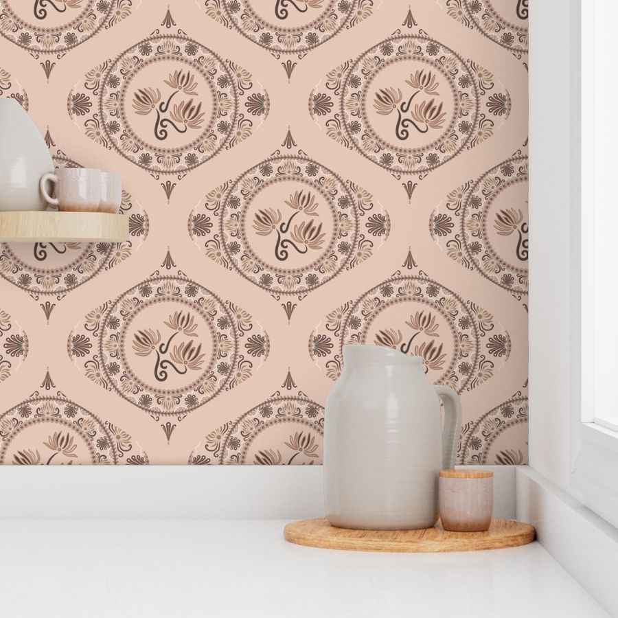 Medium Mocha Rococo Revival Pantone Relaxed Elegance Ogee Damask