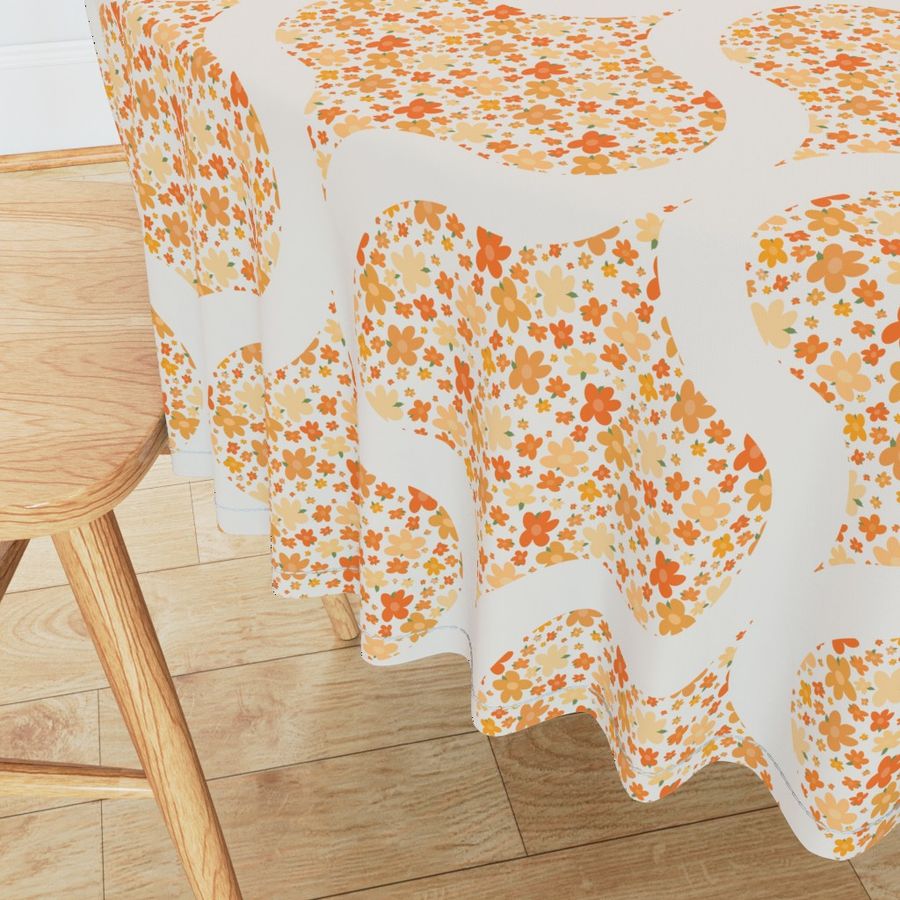 12” Retro Florals Fall Oranges Ogee - Medium