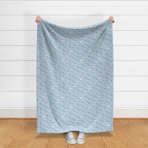 12” Retro Florals Berry Blues Diamond Tile - Medium