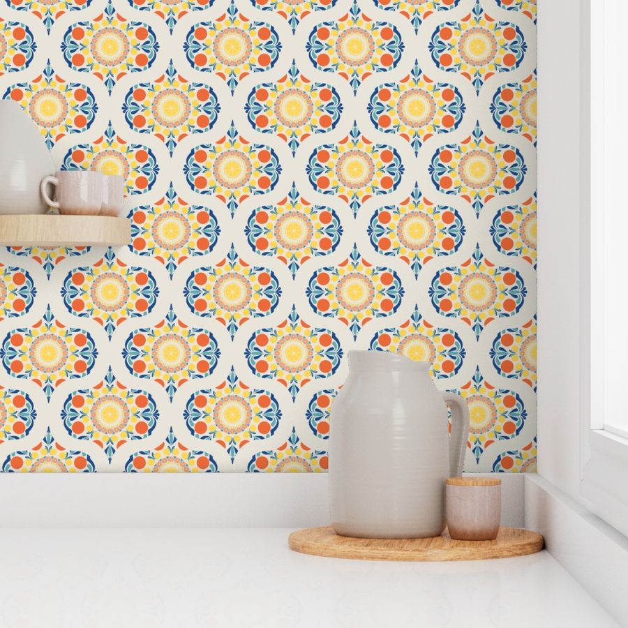 Small Aegean Summer Oranges And Lemons Mid Mod Ogee
