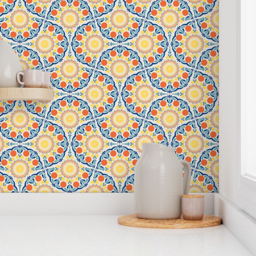 Medium Aegean Summer Oranges And Lemons Art Deco Fans