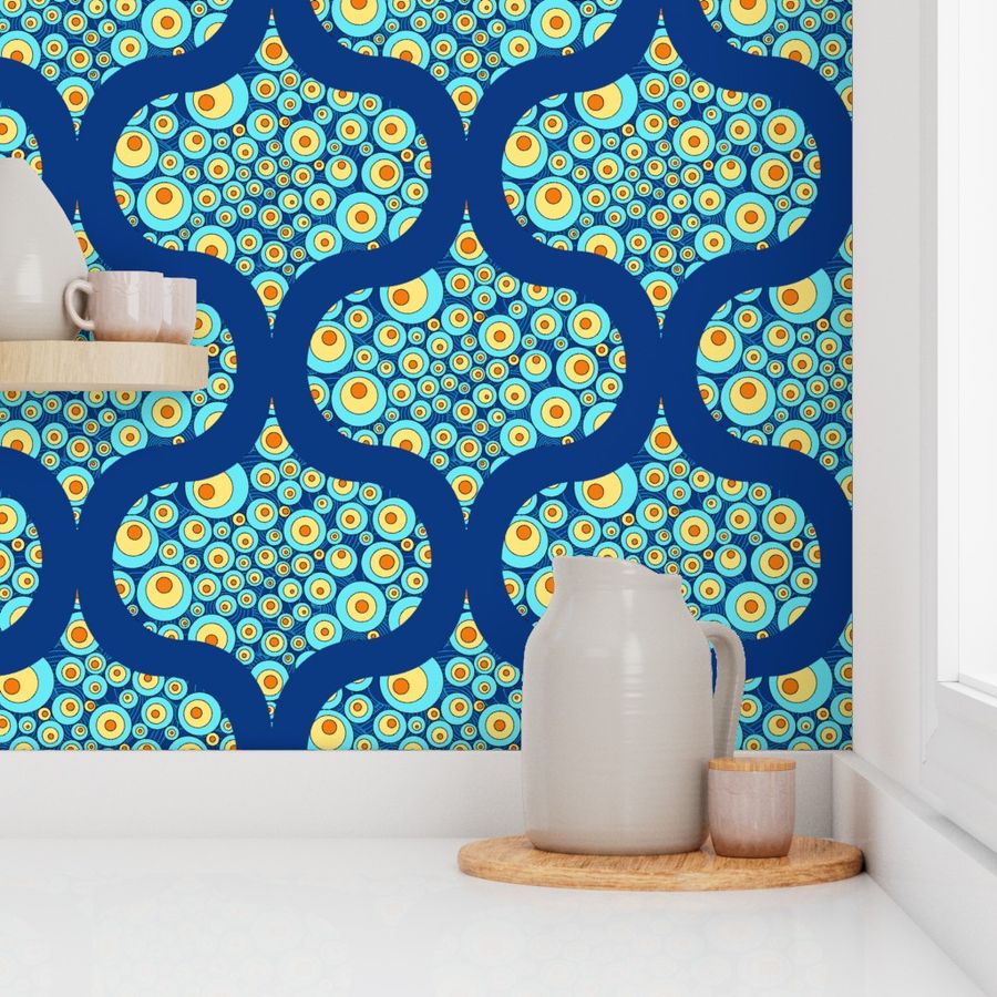 Medium Starry Night On Sea Doodle Mid Mod Ogee
